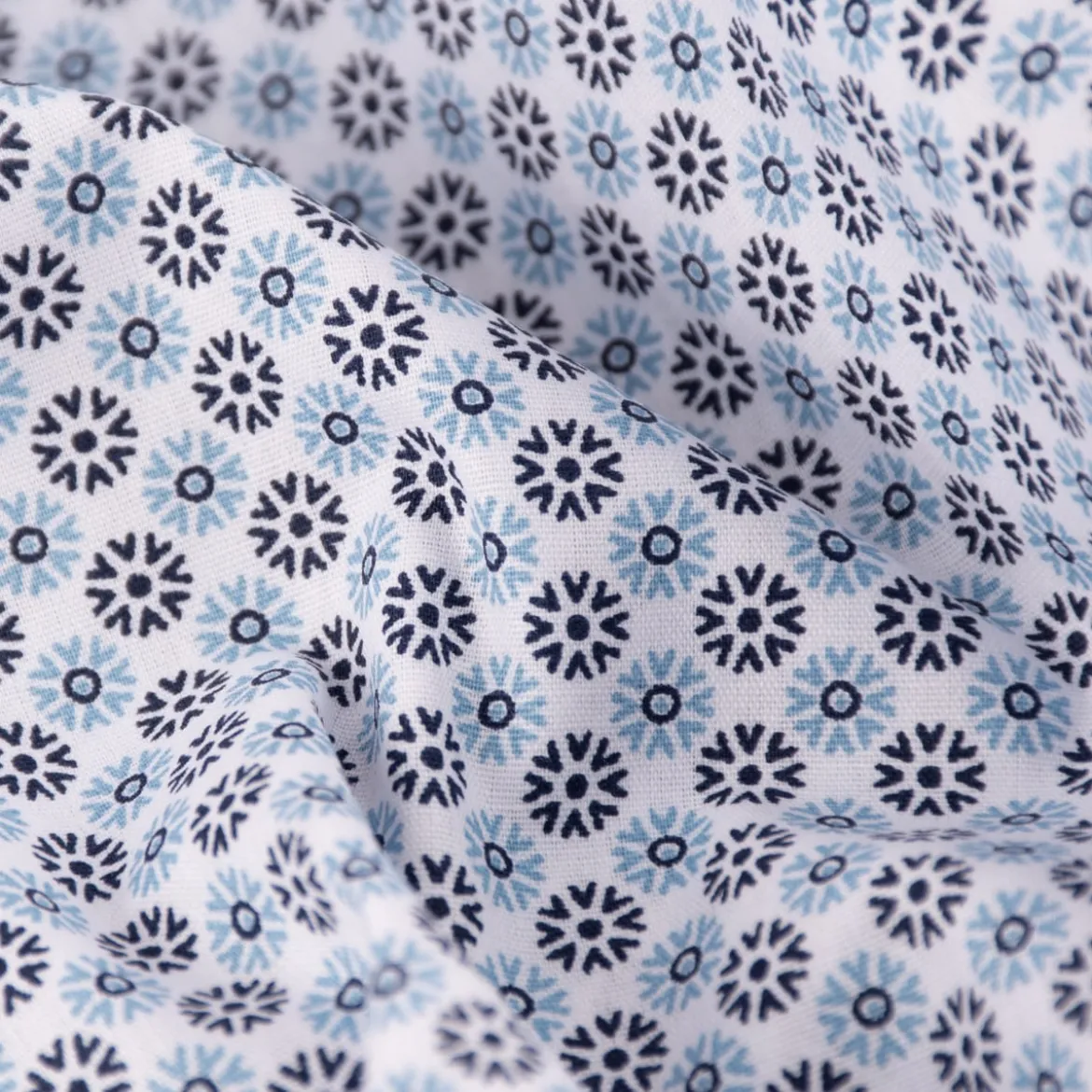Baumwollstoff Popeline Minimals Blümchen Kreis-Ornamente weiß dunkelblau 1,48m Breite