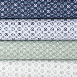 Baumwollstoff Popeline Minimals Blümchen Kreis-Ornamente weiß dunkelblau 1,48m Breite