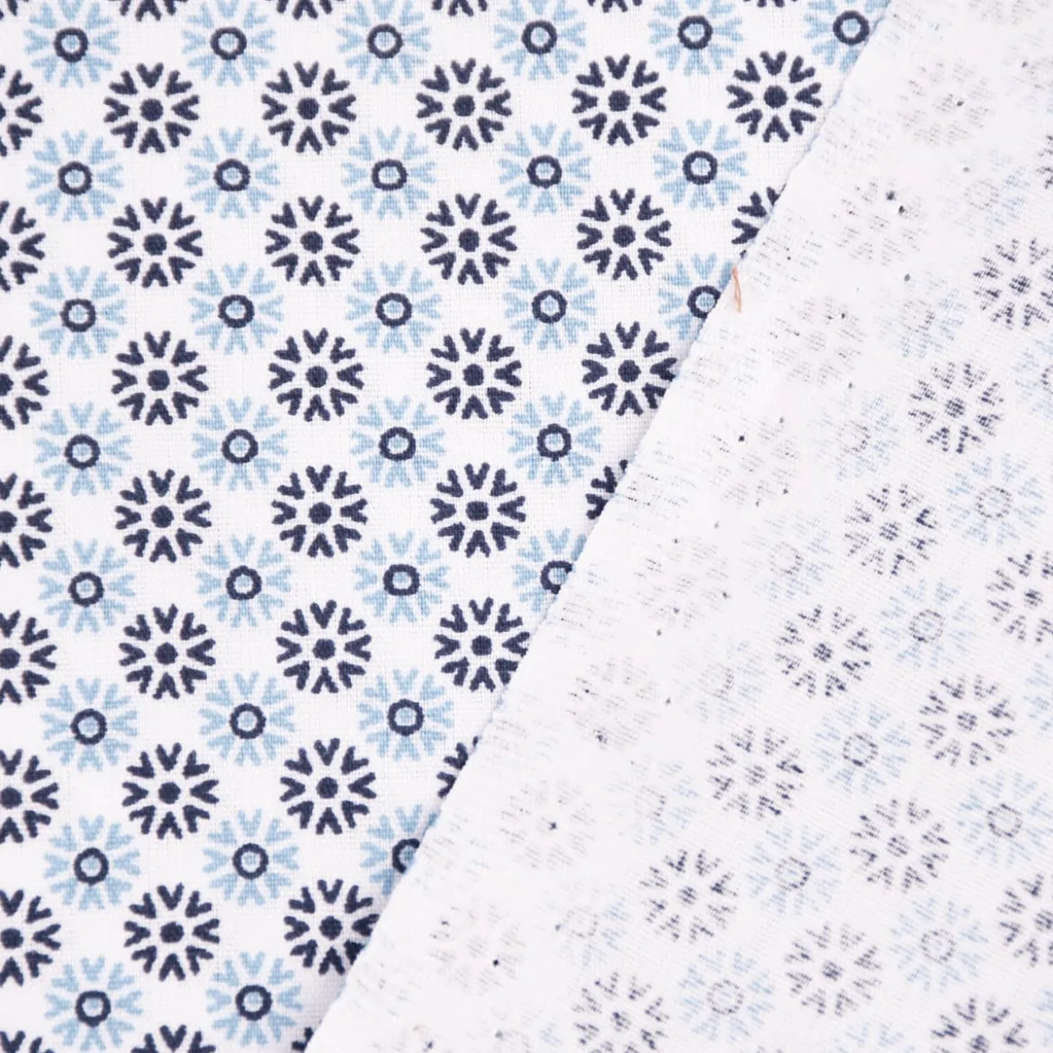 Baumwollstoff Popeline Minimals Blümchen Kreis-Ornamente weiß dunkelblau 1,48m Breite