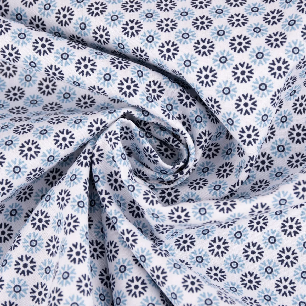Baumwollstoff Popeline Minimals Blümchen Kreis-Ornamente weiß dunkelblau 1,48m Breite