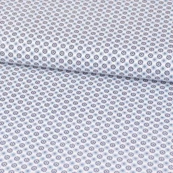 Baumwollstoff Popeline Minimals Blümchen Kreis-Ornamente weiß dunkelblau 1,48m Breite