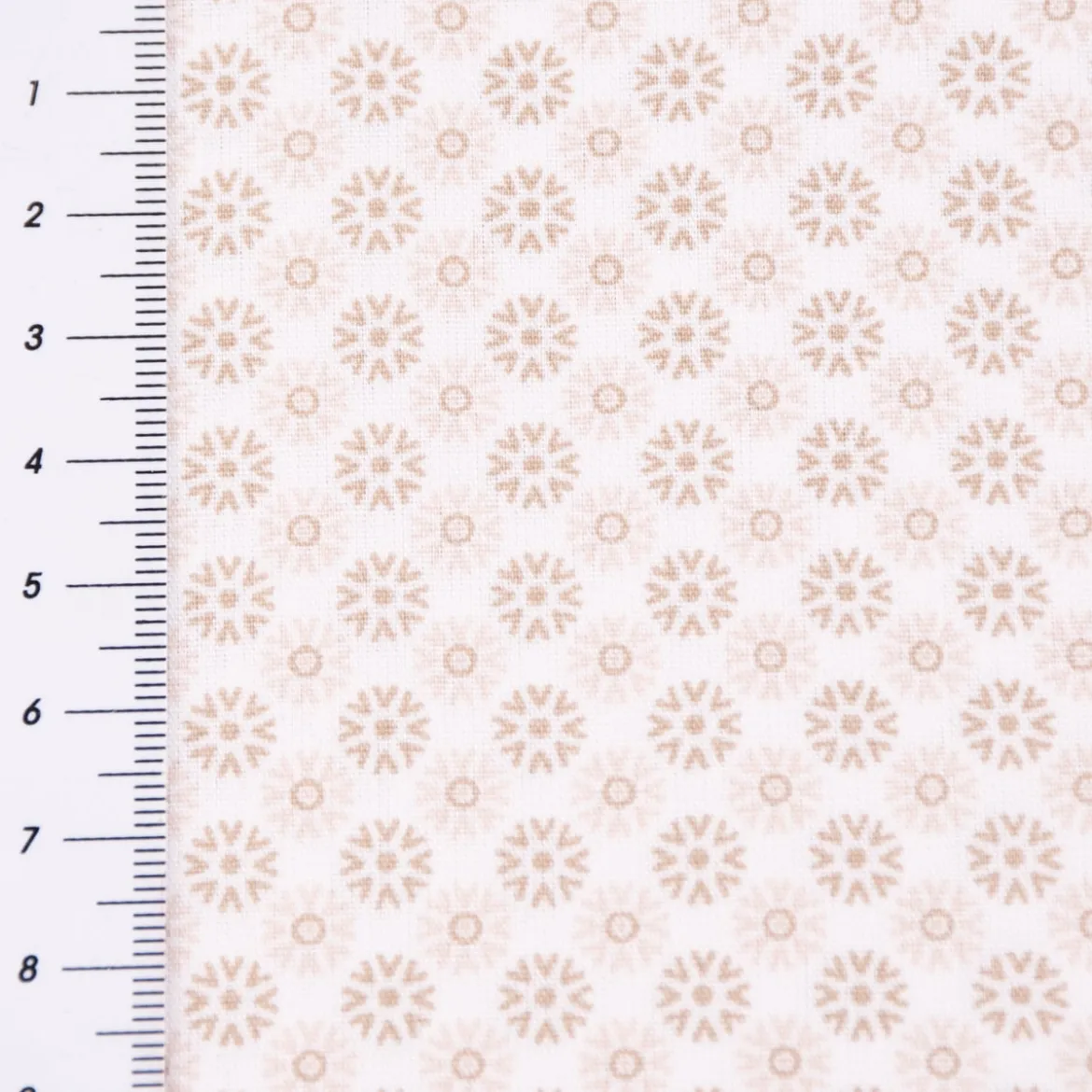 Baumwollstoff Popeline Minimals Blümchen Kreis-Ornamente weiß sand 1,48m Breite