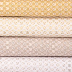 Baumwollstoff Popeline Minimals Blümchen Kreis-Ornamente weiß gelb 1,48m Breite