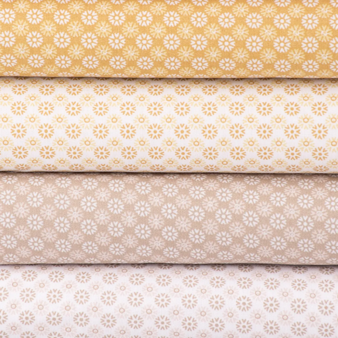 Baumwollstoff Popeline Minimals Blümchen Kreis-Ornamente weiß gelb 1,48m Breite