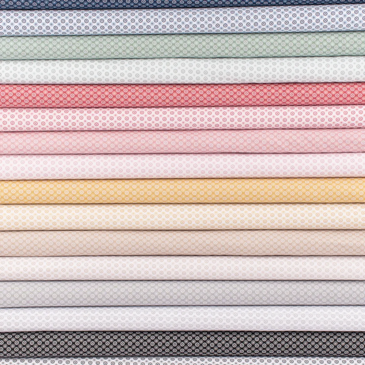 Baumwollstoff Popeline Minimals Blümchen Kreis-Ornamente weiß gelb 1,48m Breite