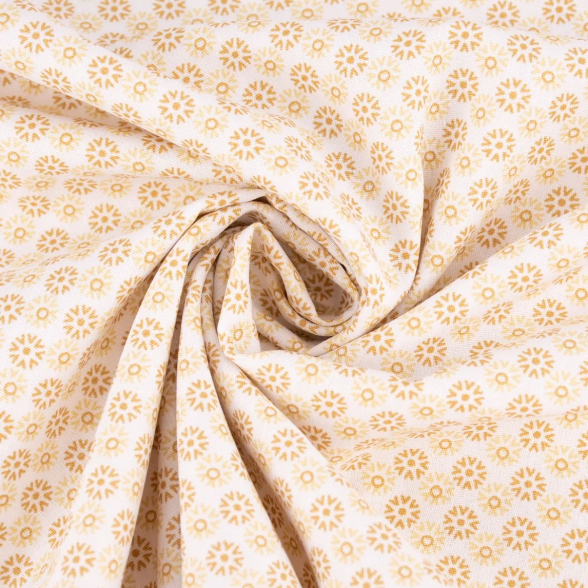 Baumwollstoff Popeline Minimals Blümchen Kreis-Ornamente weiß gelb 1,48m Breite