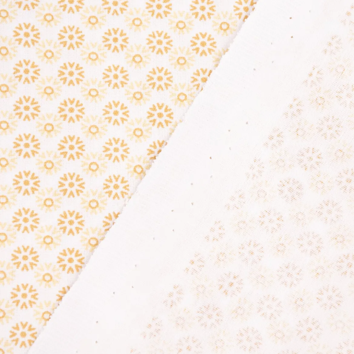 Baumwollstoff Popeline Minimals Blümchen Kreis-Ornamente weiß gelb 1,48m Breite