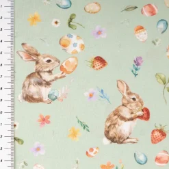 Baumwollstoff Popeline Osterhasen Digitaldruck grün 1,42m Breite