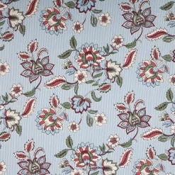 Baumwollstoff Popeline Panji Indienne Blumen Streifen ecru blau 1,50m Breite