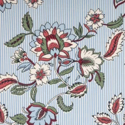 Baumwollstoff Popeline Panji Indienne Blumen Streifen ecru blau 1,50m Breite