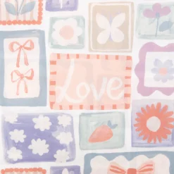 Baumwollstoff Popeline Patchwork Schleife Blume Kirsche weiß pastell 1,48m Breite