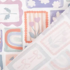 Baumwollstoff Popeline Patchwork Schleife Blume Kirsche weiß pastell 1,48m Breite
