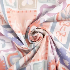 Baumwollstoff Popeline Patchwork Schleife Blume Kirsche weiß pastell 1,48m Breite