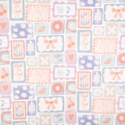Baumwollstoff Popeline Patchwork Schleife Blume Kirsche weiß pastell 1,48m Breite