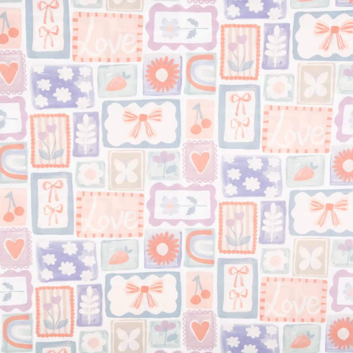 Baumwollstoff Popeline Patchwork Schleife Blume Kirsche weiß pastell 1,48m Breite
