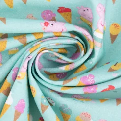 Baumwollstoff Popeline Peppa Wutz Schorsch Eis mint rosa braun gelb ocker 1,5m Breite