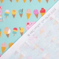 Baumwollstoff Popeline Peppa Wutz Schorsch Eis mint rosa braun gelb ocker 1,5m Breite