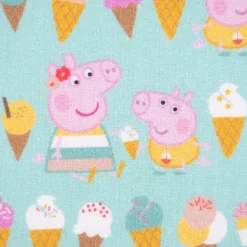 Baumwollstoff Popeline Peppa Wutz Schorsch Eis mint rosa braun gelb ocker 1,5m Breite