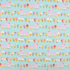 Baumwollstoff Popeline Peppa Wutz Schorsch Eis mint rosa braun gelb ocker 1,5m Breite