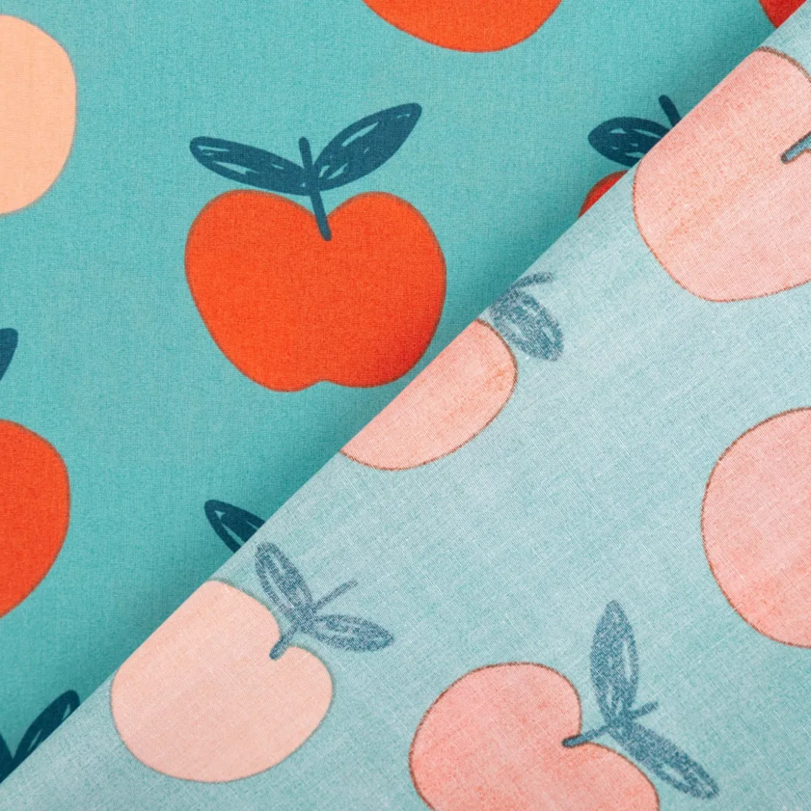 Baumwollstoff Popeline Äpfel türkis rot apricot 1,48m Breite
