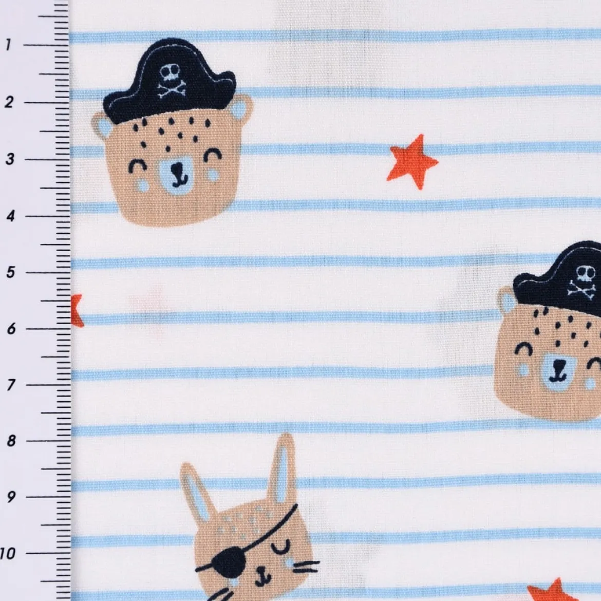 Baumwollstoff Popeline PIRATES Streifen Pirat Hase Bär Sterne weiß blau braun rot 1,45m Breite