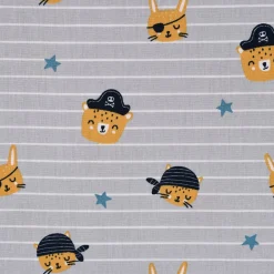 Baumwollstoff Popeline PIRATES Streifen Pirat Hase Bär Sterne grau blau ocker 1,45m Breite