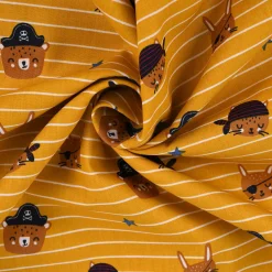 Baumwollstoff Popeline PIRATES Streifen Pirat Hase Bär Sterne ocker braun blau 1,45m Breite