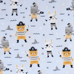 Baumwollstoff Popeline PIRATES Pirat Hase Bär Sterne blau grau ocker 1,45m Breite