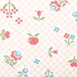 Baumwollstoff Popeline Pomsy Kreuzstich Blumen natur rot 1,50m Breite