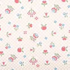 Baumwollstoff Popeline Pomsy Kreuzstich Blumen natur rot 1,50m Breite