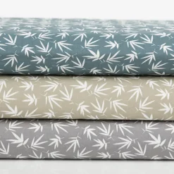 Baumwollstoff Popeline Rikka Blätter graublau 1,45m Breite