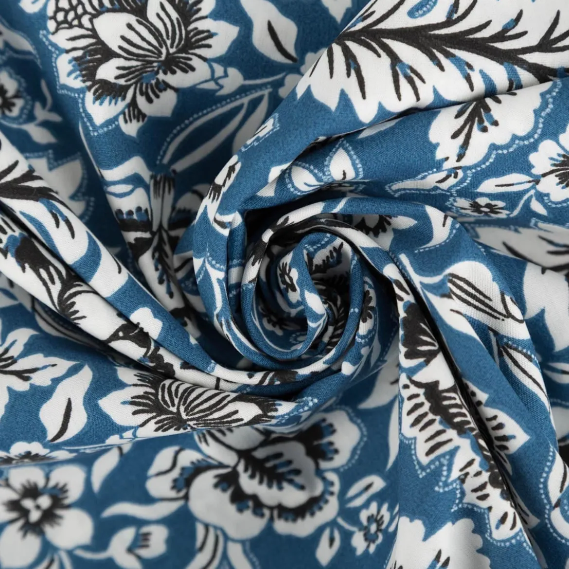 Baumwollstoff Popeline Romana Blumen blau 1,45m Breite