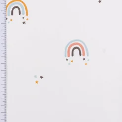 Baumwollstoff Popeline Stoff Regenbogen Sterne wollweiß bunt 1,45m Breite
