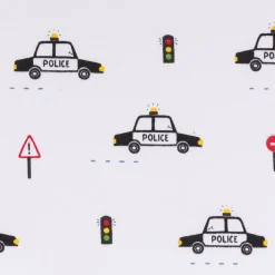 Baumwollstoff Popeline Stoff Polizei Auto Ampel weiß schwarz 1,45m Breite