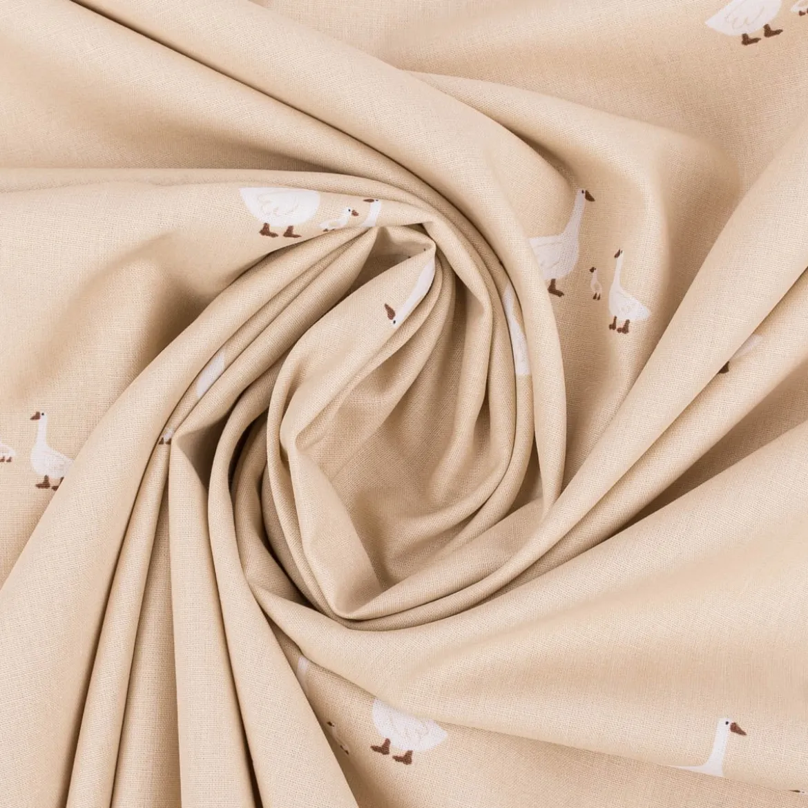 Baumwollstoff Popeline Stoff Gänse beige weiß 1,45m Breite