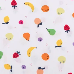 Baumwollstoff Popeline Stoff Tutti Frutti Früchte Apfel Beeren weiß bunt 1,45m Breite