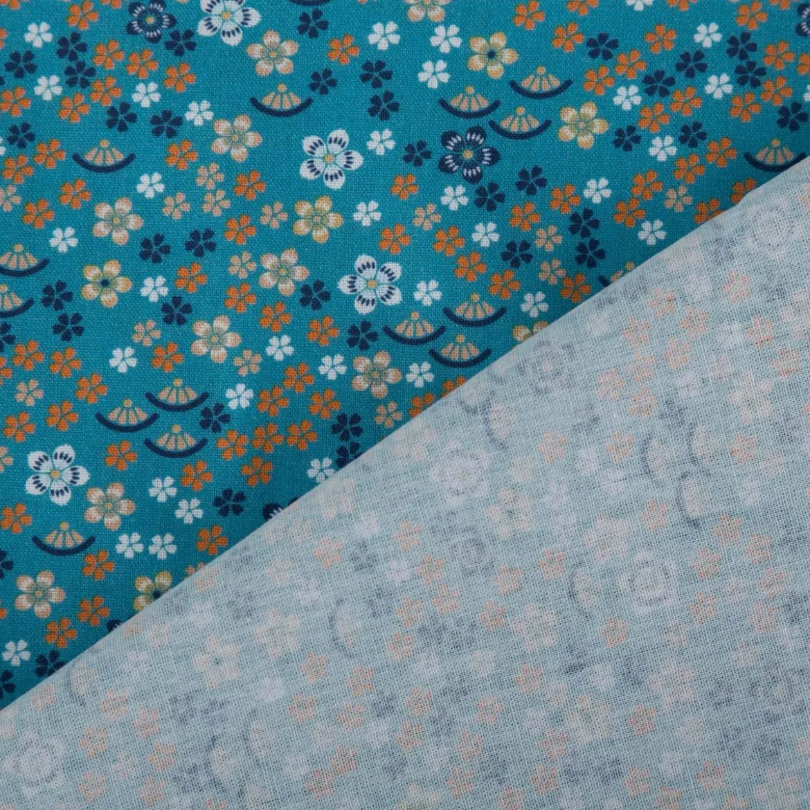 Baumwollstoff Popeline Stoff Millefleurs Blümchen türkis 1,45m Breite