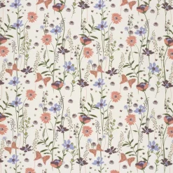 Baumwollstoff Popeline Stoff Blumen Schmetterlinge wollweiß lachsrosa blau 1,45m Breite