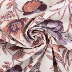 Baumwollstoff Popeline Stoff Blumenranken wollweiß braunrot lila 1,45m Breite