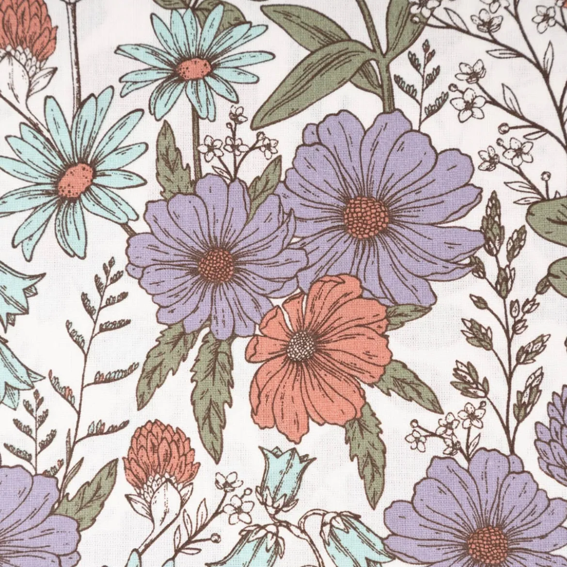 Baumwollstoff Popeline Stoff Blumen wollweiß lila rot grün türkis 1,45m Breite
