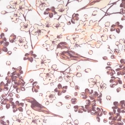 Baumwollstoff Popeline Stoff Vögel Blumen wollweiß beige weinrot 1,45m Breite