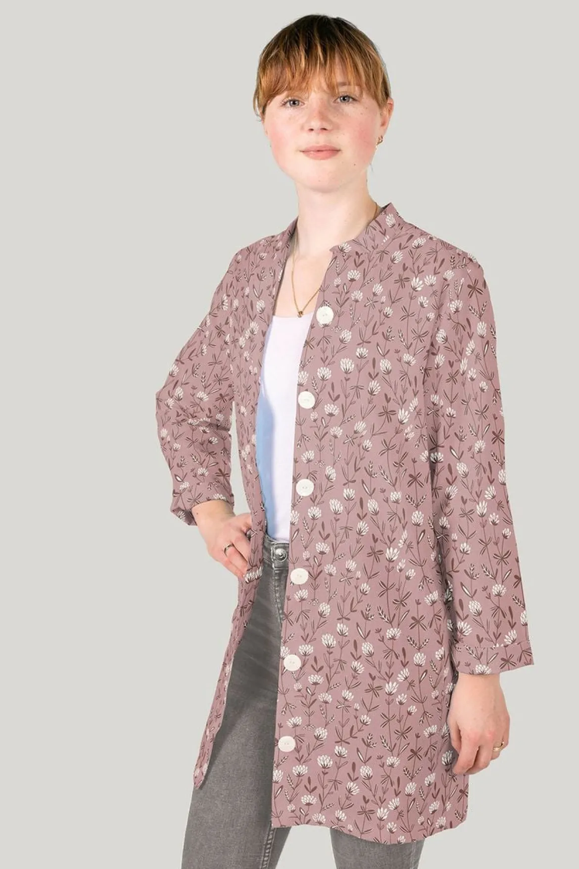 Baumwollstoff Popeline Stoff Blumen mauve ecru 1,45m Breite