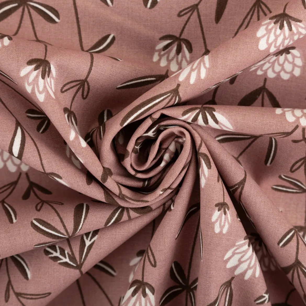 Baumwollstoff Popeline Stoff Blumen mauve ecru 1,45m Breite