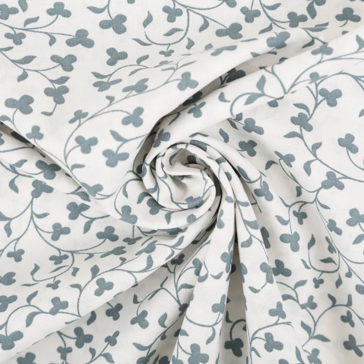 Baumwollstoff Popeline Stoff Blumenranken wollweiß blau 1,45m Breite