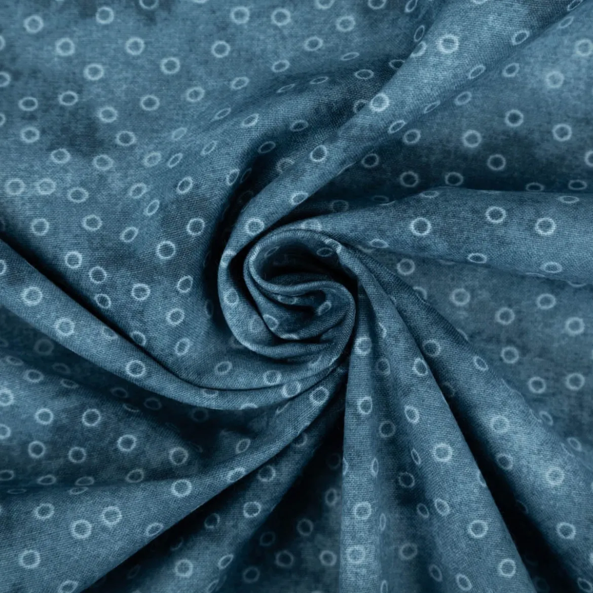 Baumwollstoff Popeline Stoff Kreise Serie Vintage Washed Petrolblau 1,40m Breite