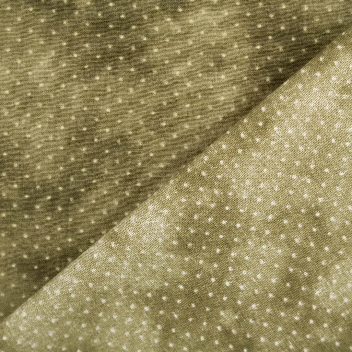 Baumwollstoff Popeline Stoff Pünktchen Serie Vintage Washed Olivgrün 1,40m Breite