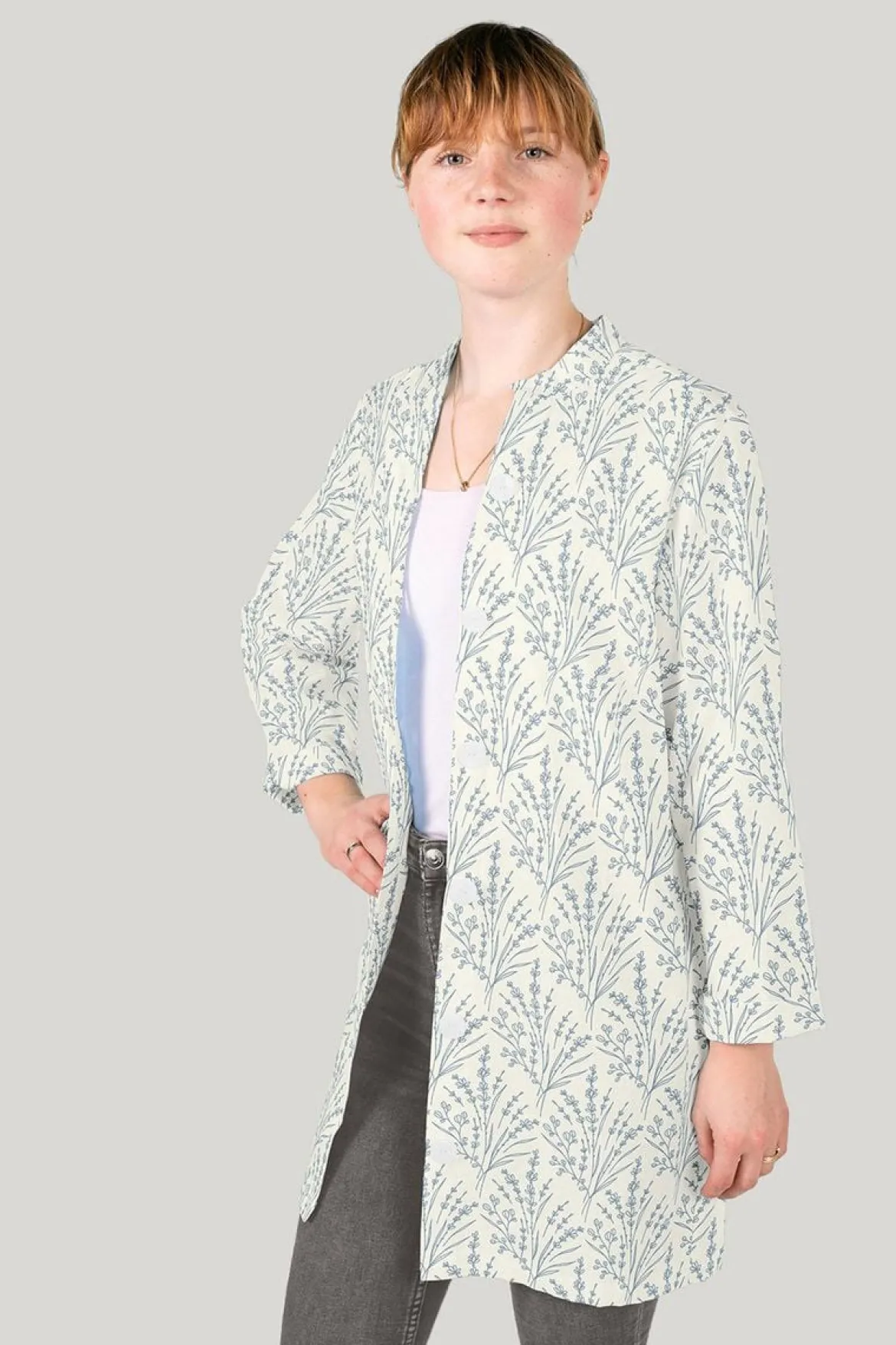 Baumwollstoff Popeline Stoff Blumen Gräser wollweiß blau 1,45m Breite