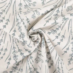 Baumwollstoff Popeline Stoff Blumen Gräser wollweiß blau 1,45m Breite
