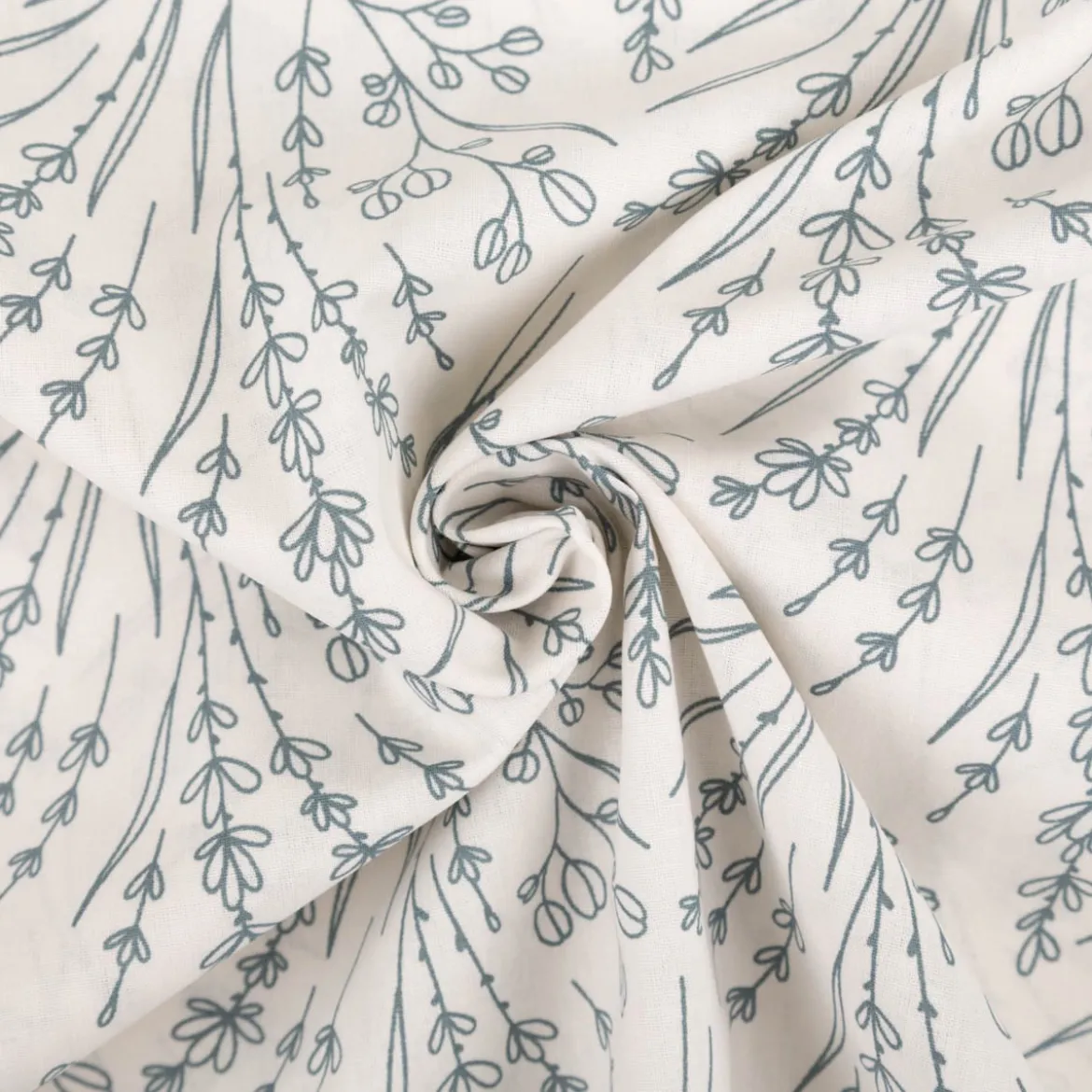 Baumwollstoff Popeline Stoff Blumen Gräser wollweiß blau 1,45m Breite
