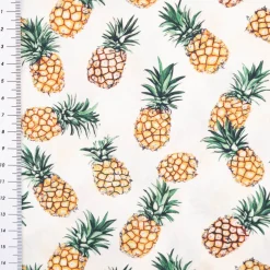 Baumwollstoff Popeline Stoff Ananas ecru gelb grün 1,40m Breite
